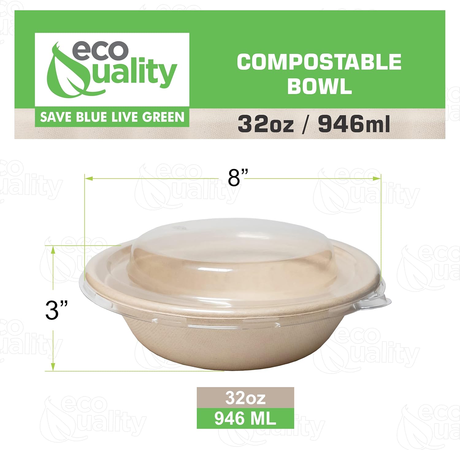 150 Count - EcoQuality 32oz Round Disposable Bowls with Dome Lids Natural Sugarcane Bagasse Bamboo Fibers Sturdy Compostable Eco Friendly Environmental Paper Plastic Bowl Alternative Tree Free