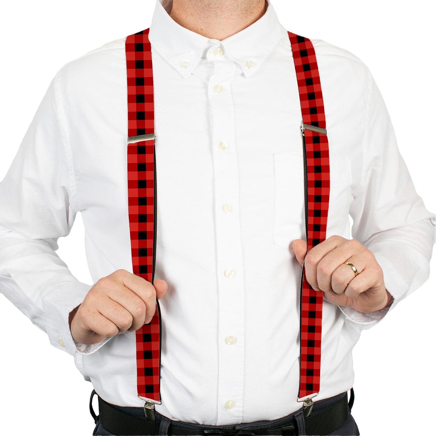 Buckle-Down Suspenders, Buffalo Plaid Black Red