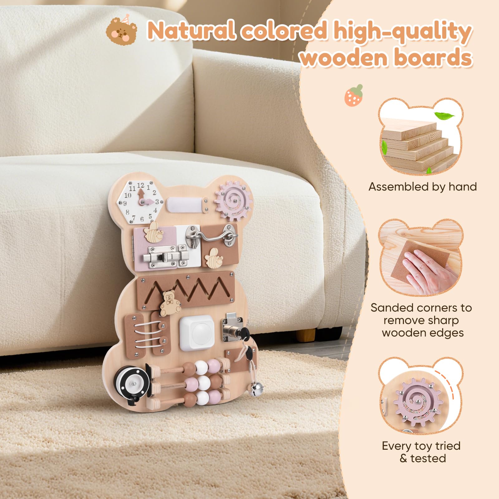 Busy Board per Bambini Pannello Sensoriale Montessori Tavole Montessori in Legno per l'apprendimento delle Abilità di Vita per 1-6 Regalo Bambini e Bambine
