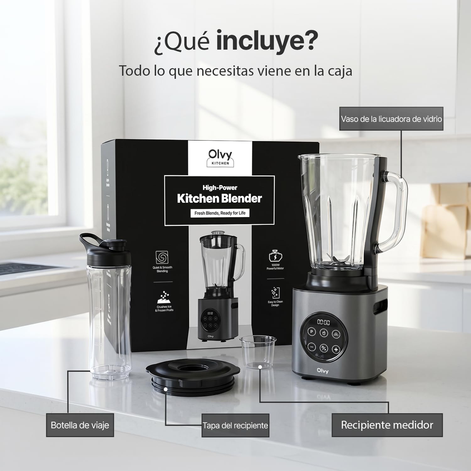 Olvy Batidora Smoothie Maker 1500ml Vaso To-Go 1000W 9 Velocidades Pantalla-Grey
