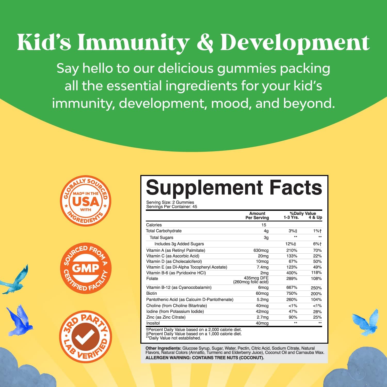 Delicious Daily Kids Multivitamin Gummies - Multivitamin for Kids Immunity Support Gummies with Vitamins A C D3 E B Zinc - Kids Vitamins Gummy Multivitamin Formula - Halal Gelatin and Gluten Free