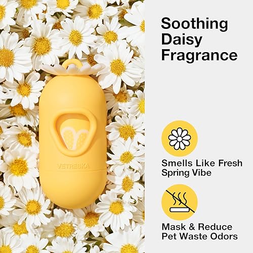 Miniatura 7 de VETRESKA Dispensador de bolsas para excrementos de perro con bolsas de basura perfumadas de margaritas, a prueba de fugas y bolsas extra gruesas