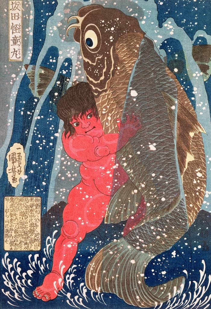 Impression prints toile Kintoki cascade Kuniyoshi art mural - 5