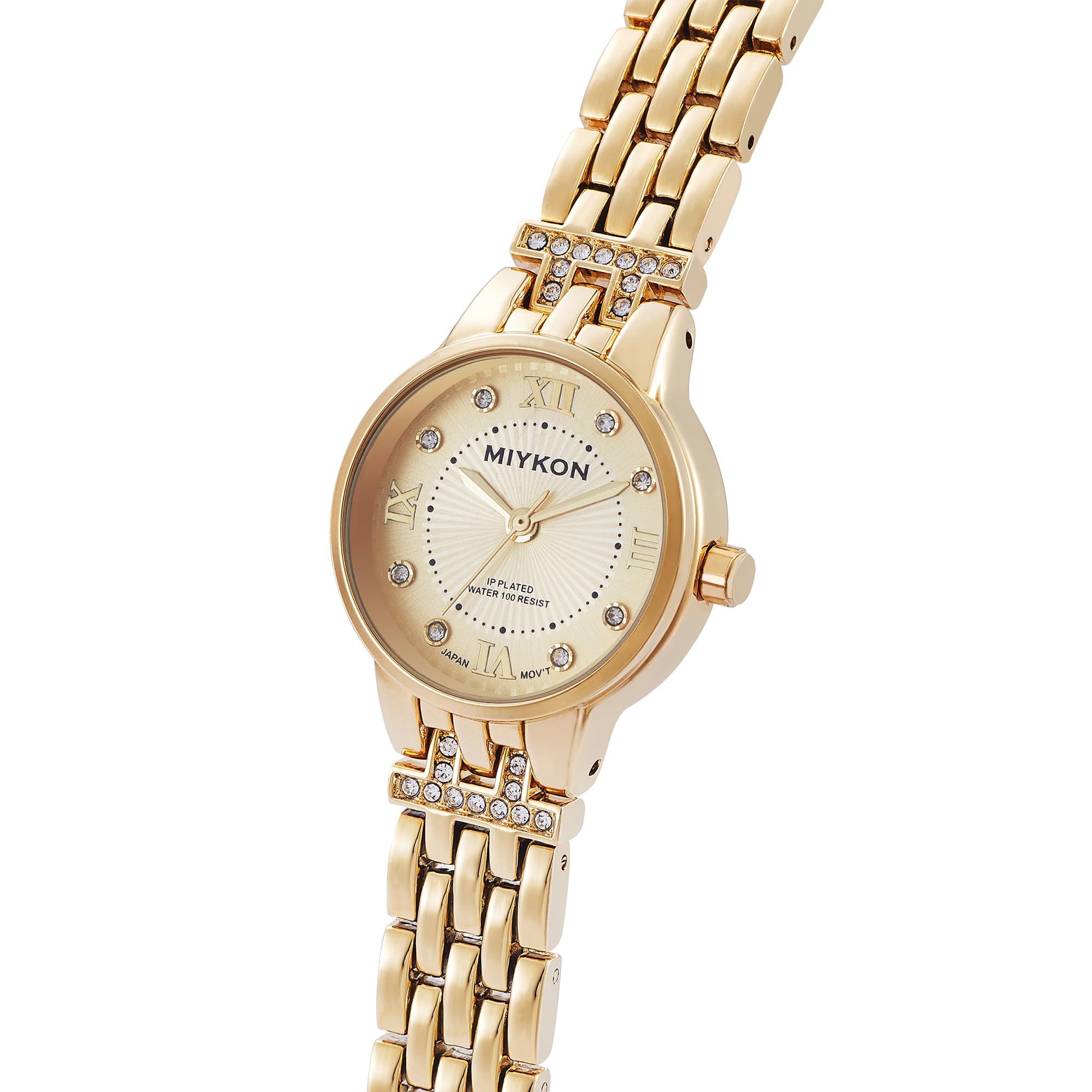 Miykon Relojes de plata y oro para mujer, pequeño y delicado reloj para mujer con cristales auténticos, pulsera de joyería para mujer pulida con iones, vidrio resistente a los arañazos, cuarzo japonés