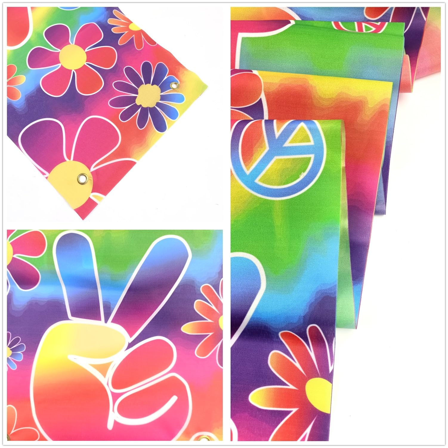 LOONELO Peace Groovy Love Porch Banner – Retro Hippie Veranda-Deko Für 60er Jahre Partys (Regenbogen-Design)