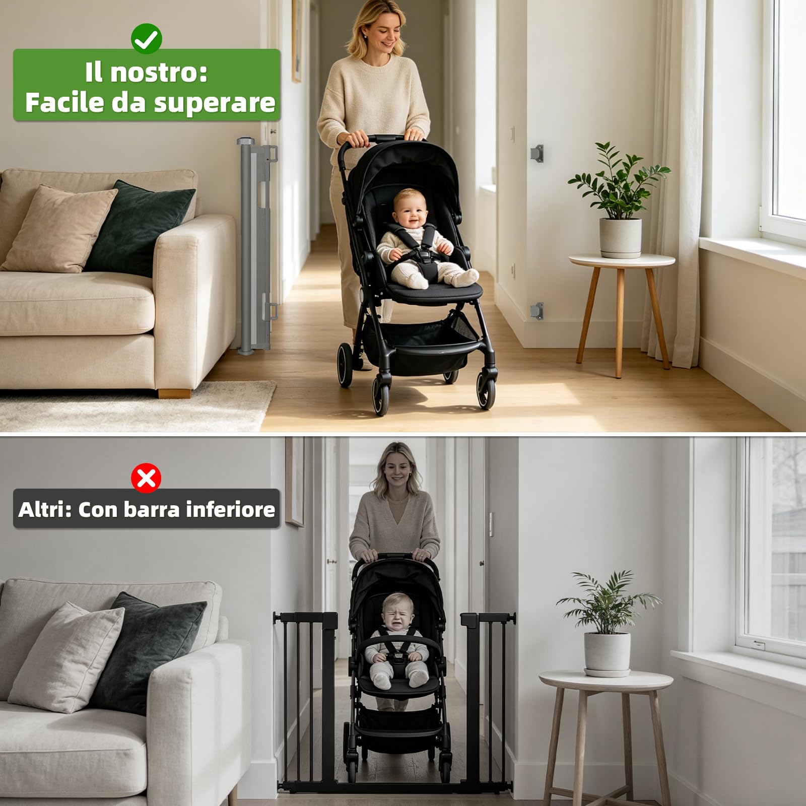 Cancelletto di Sicurezza Retrattile per Bambini 0-150 cm per Cani Scale Corridoi Interni Esterni Grigio