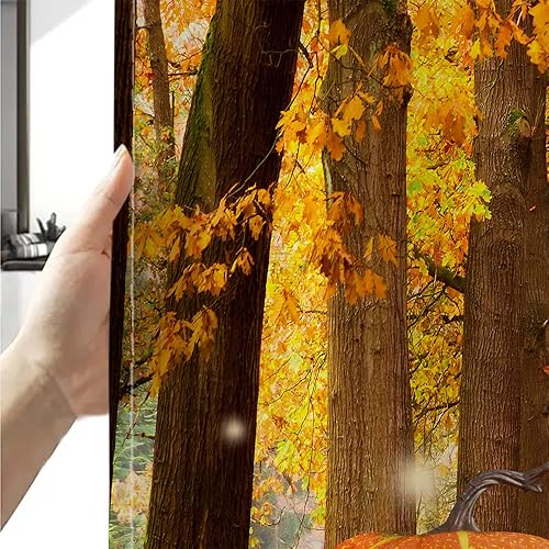 Miniatura 5 de Cortina de ducha de bosque de otoño, hojas de arce otoñal, calabaza, girasol, naturaleza, granja, juego de cortinas de ducha para decoración de baño