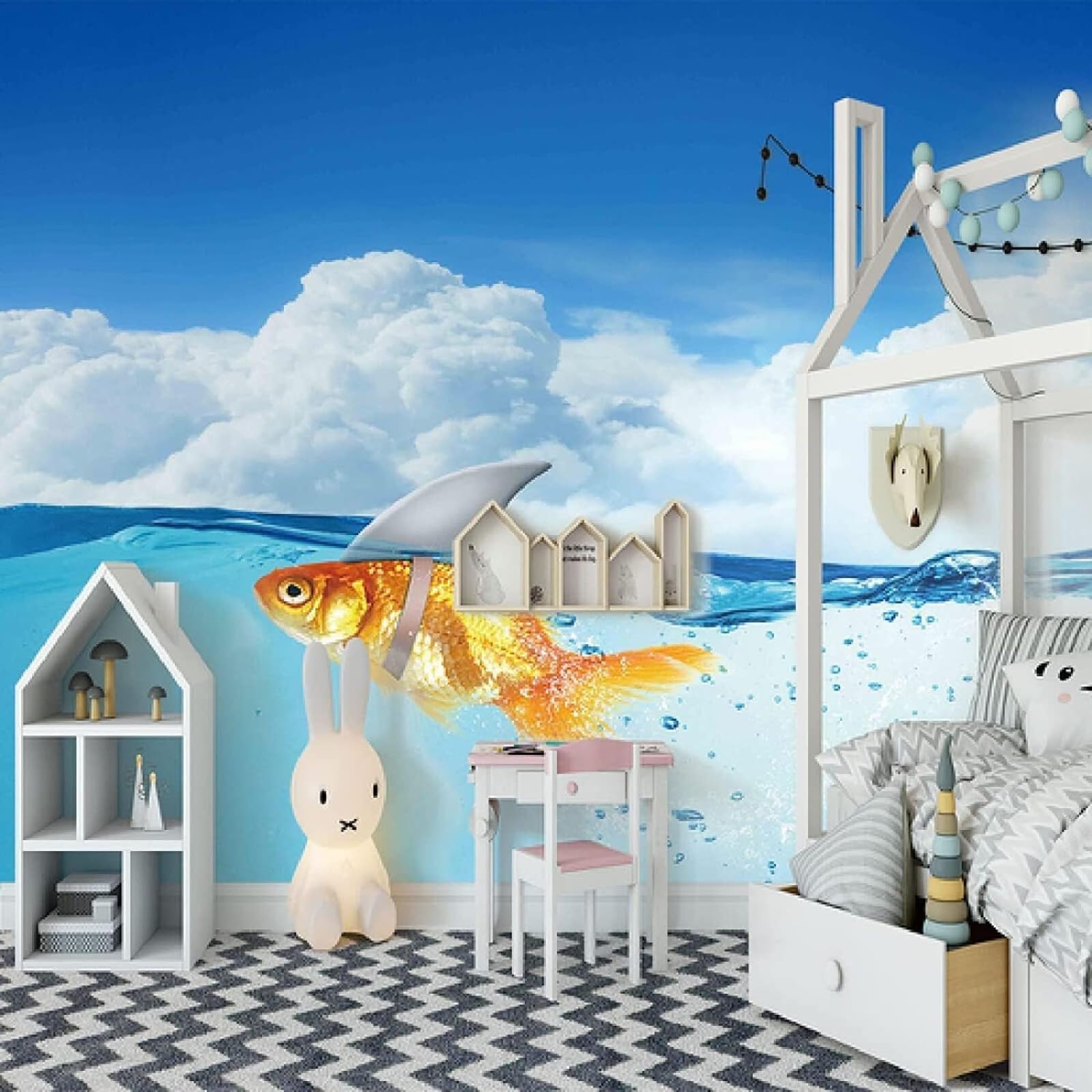 3D Murale Moderno Camera Da Letto Acqua Animale Pesce Paesaggio Camera Da Letto Divano Tv Wallpaper-250Cm×170Cm