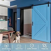 Vista 4 de Kit de herrajes para puerta corrediza de granero de 5 pies, riel de riel de puerta deslizante de granero con 2 asas y guía de suelo ajustable
