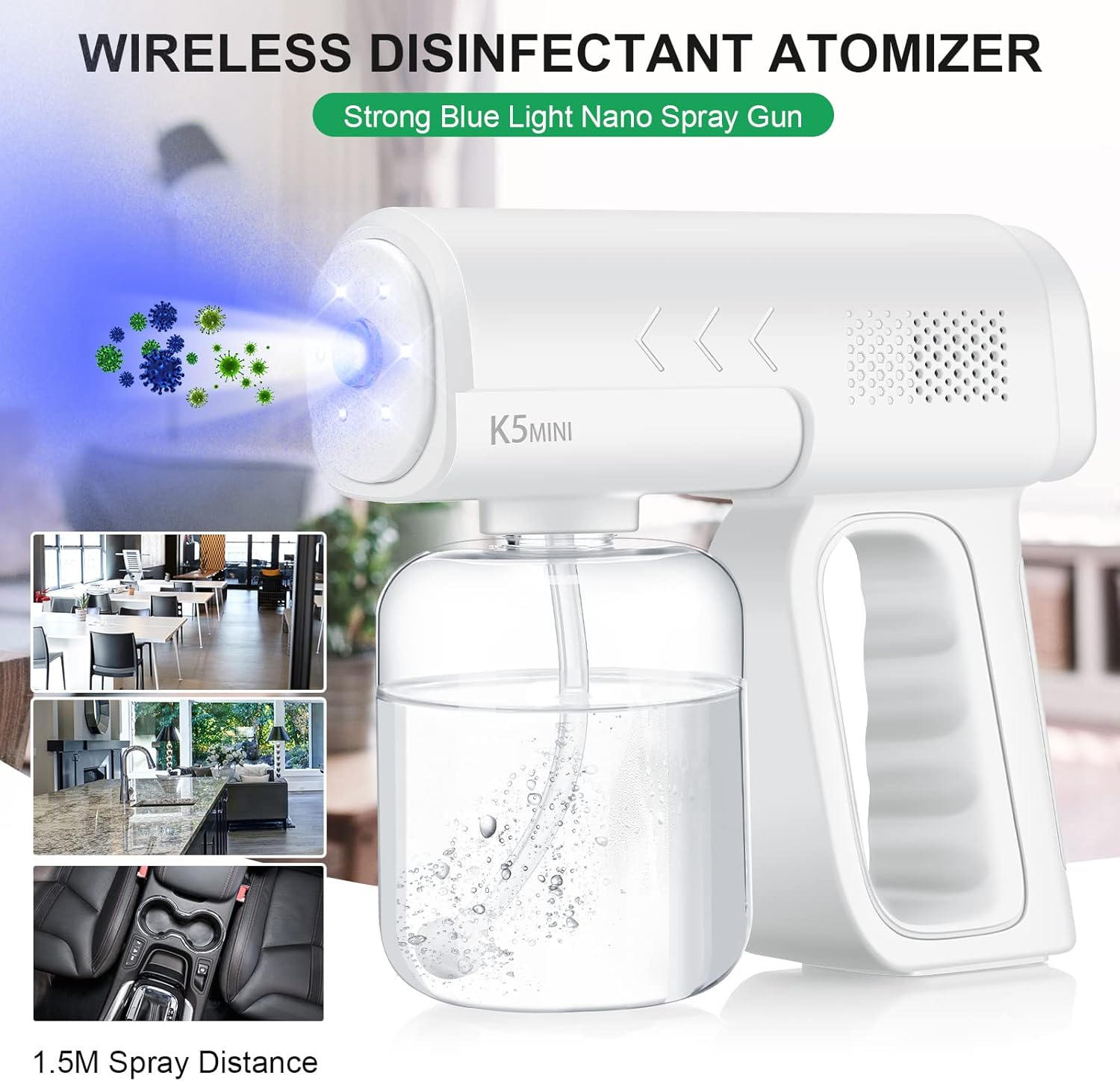 2 Pack Rechargeable Atomizer Sprayer Gun Handheld Nano Spray Cordless Disinfectant Steam Large Capacity Electric Fogger Machine Disinfection for Car School Home Hotel - Image 6