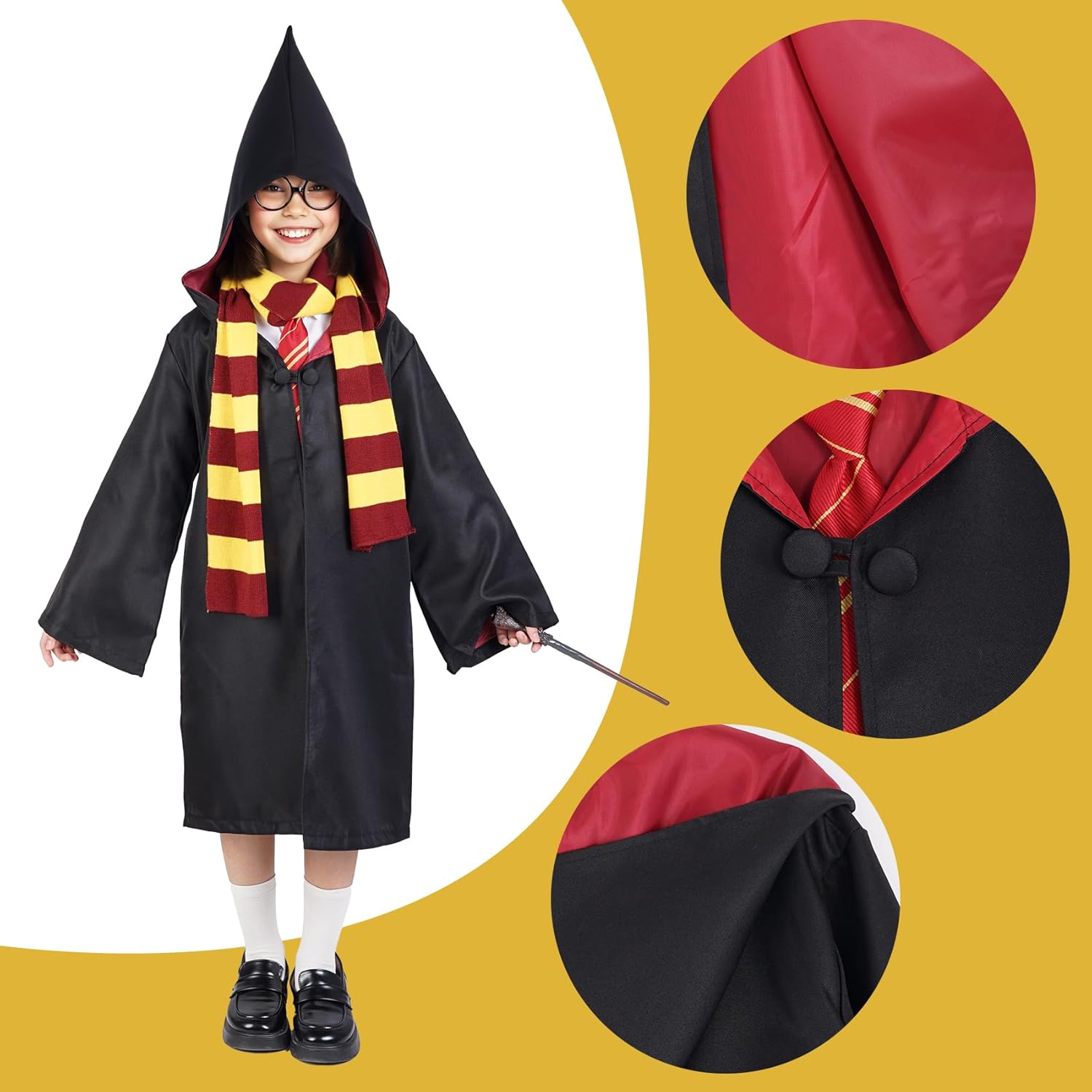 Wizard Costume for Kids 3-15, Wizard Robe with Dress Up Set for Halloween Cosplay Party