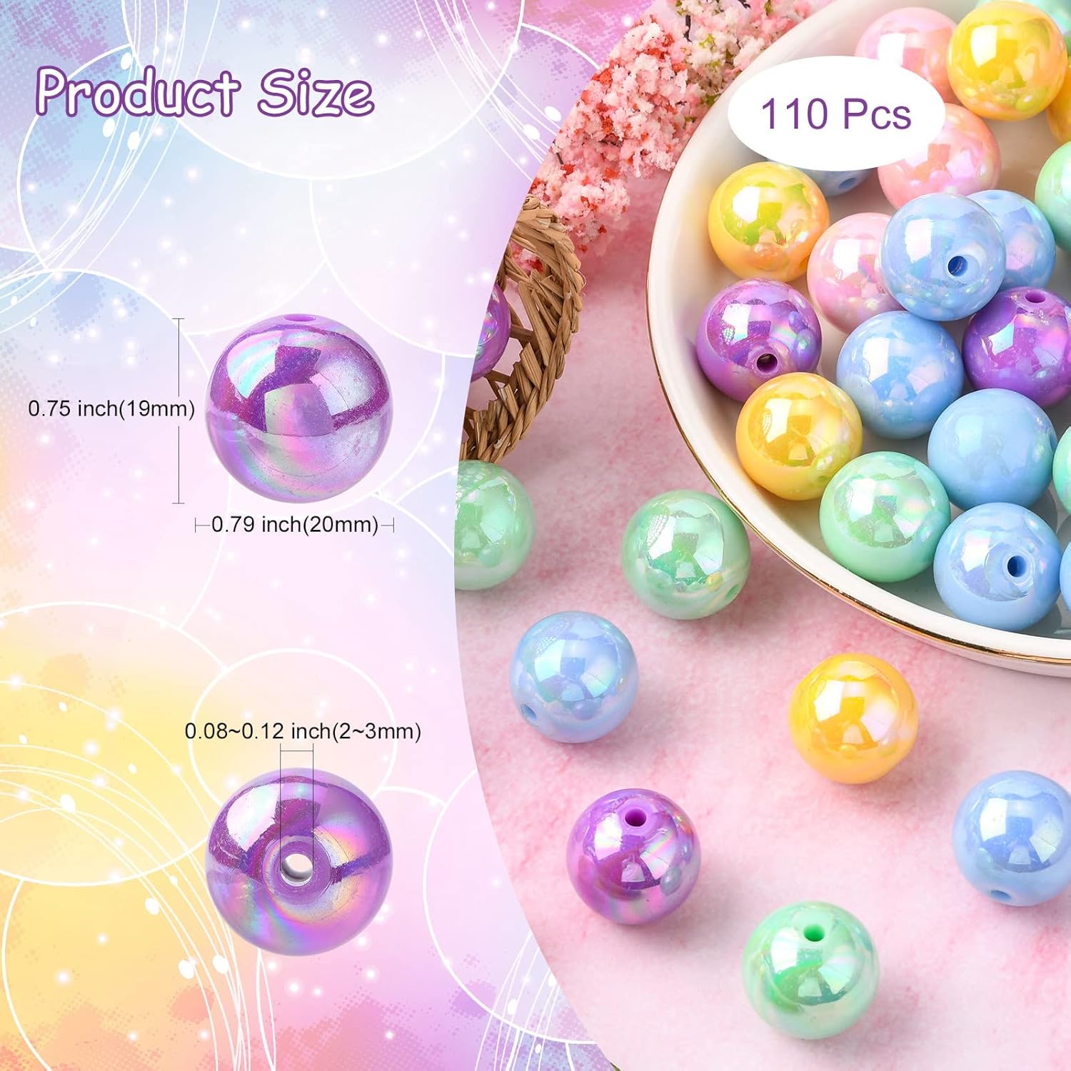KitBeads 111pcs 20mm Random AB Color Round Acrylic Beads Bubblegum Chunky Beads Opaque Plastic Gumball Loose Beads for Jewelry Making Bulk - Image 2