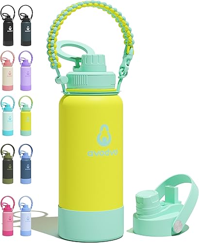 Miniatura 69 de Botella de agua aislada avodvo de 12 onzas con 2 tapas (tapa con popote y boquilla de 2 en 1, tapa magnética), botella de agua para niños con Azul