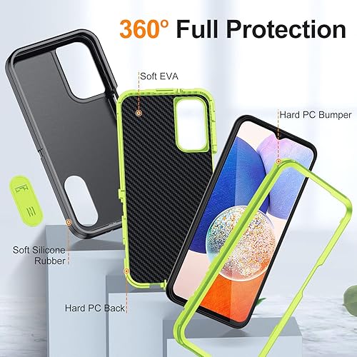 Miniatura 3 de BaHaHoues Funda para Samsung Galaxy A14 5G, Samsung A14 con soporte integrado, a prueba de golpes, polvo y caídas, protección de grado militar para