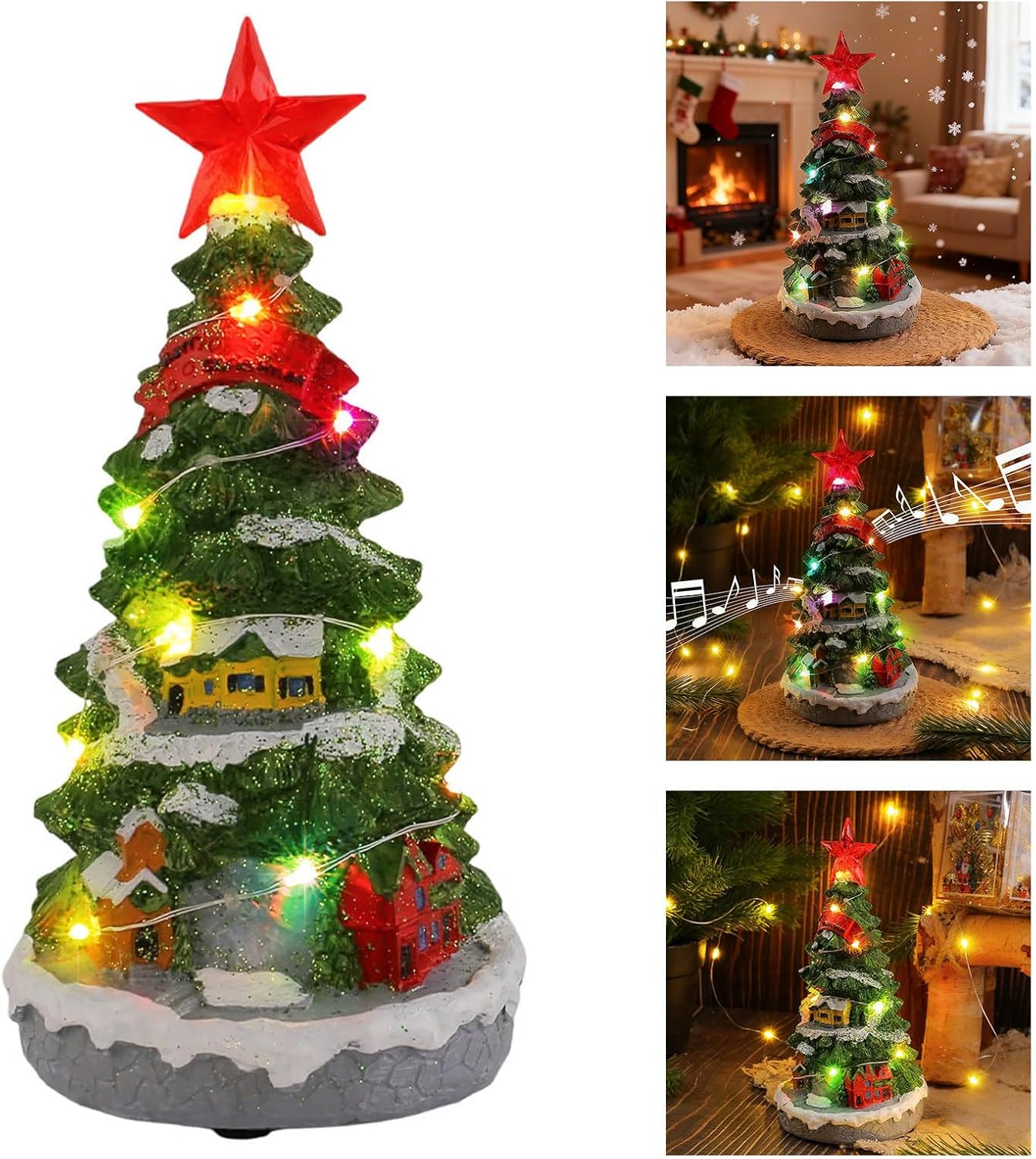 Musical Christmas Tree Tabletop Ornament Christmas Decorations Holiday Music Box Ornament for Home Tabletop Decoration Holiday Music Box