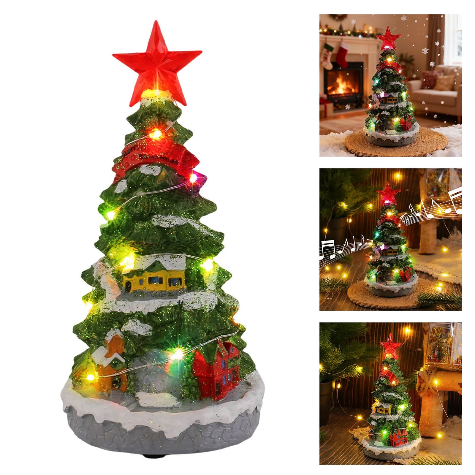 Carillon musicale illuminato a forma di albero di Natale, ornamento da tavolo per la casa e le vacanze, regalo per le vacanze
