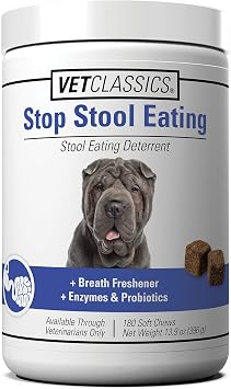Vet Classics Stop Stool Eating Pet Health Supplement for Dogs Dog Breath Freshener Stops Dogs from Eating Stool Enzymes, Probiotics 180 Soft Chews