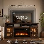 70" Cheminée TV Stand, Modern Entertainment Center pour les téléviseurs jusqu'à 80”, TV Console avec armoires de rangement, console multimédia pour salon, Brown TV Stand et cheminée noire