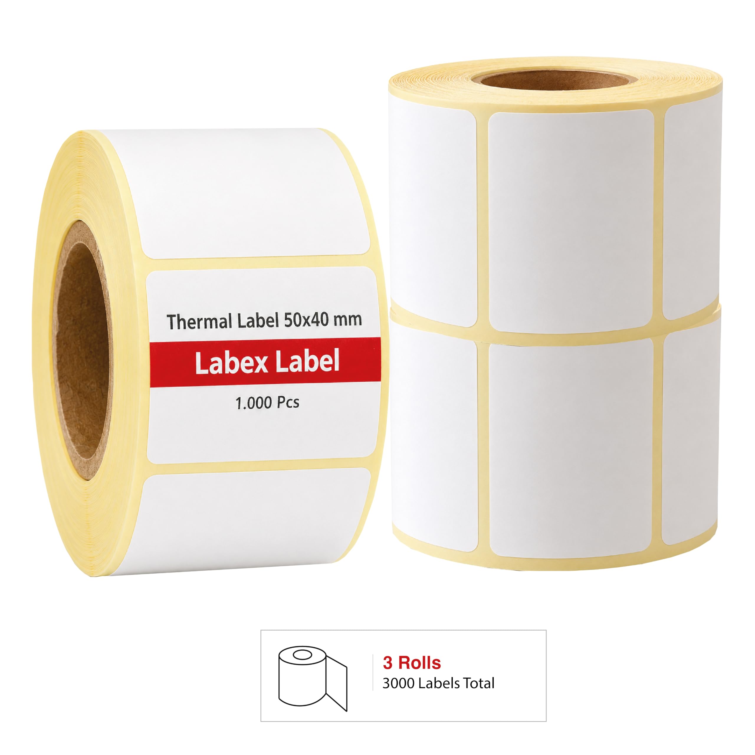 Etiquetas térmicas 50x40 mm en rollo – Etiquetas Adhesivas Código de Barras Sin Cinta – 3 rollos – Sin cinta – TSC Godex compatible – Labex Label