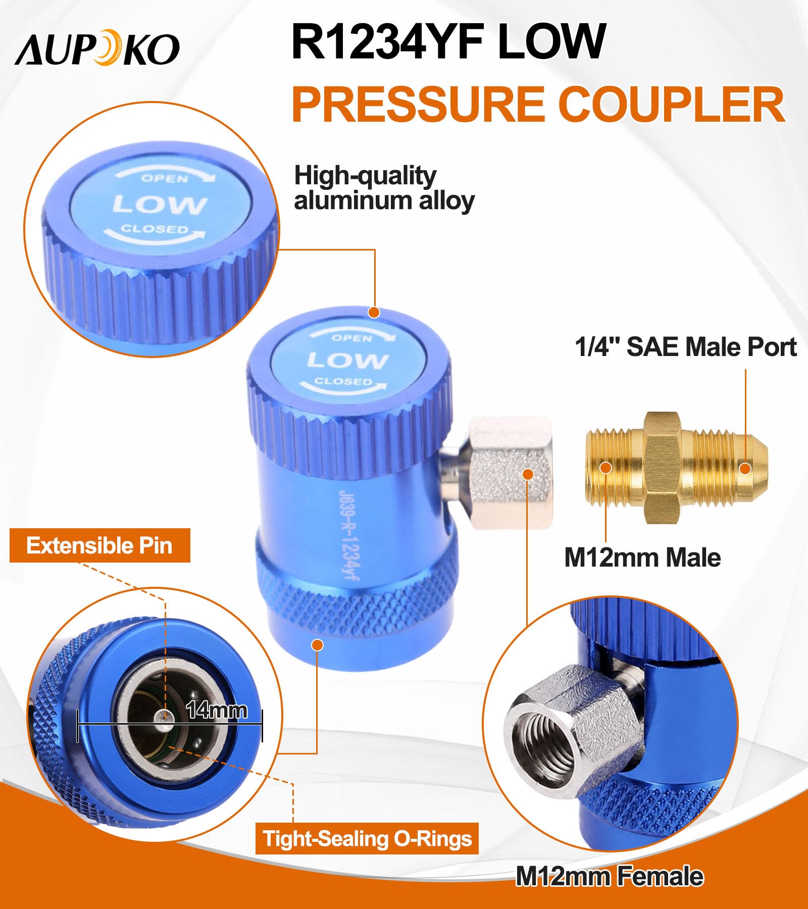 Aupoko R1234yf Coupleurs rapides, côté haut/bas R1234yf Adaptateurs de connecteur manuels avec port mâle de 6,35 mm, remplacement pour manomètre de collecteur de réfrigérants A/C