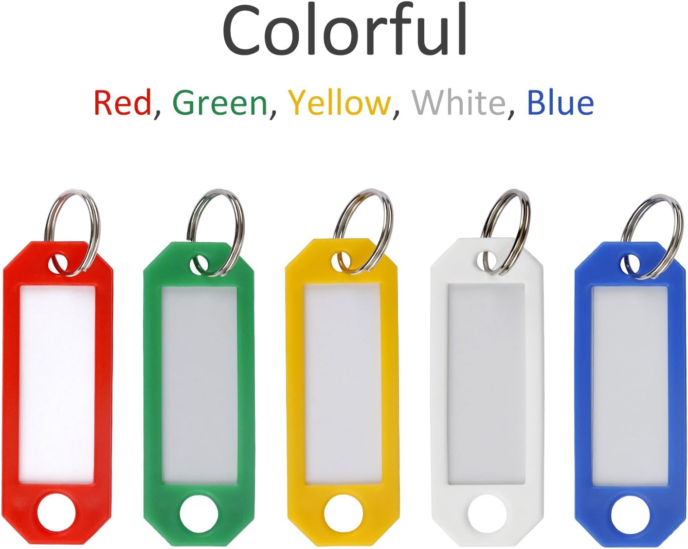 Uniclife 35 Pack Plastic Key Tags with Split Rings Label Window Assorted Colors with 2 Stainless Steel Wire Ring Loop