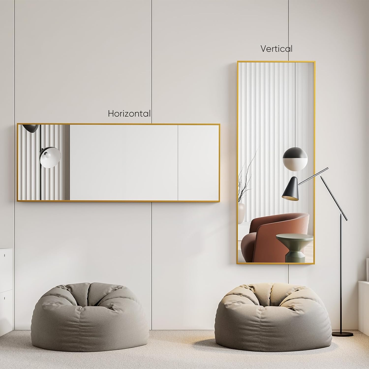 FAB&Deluxe Full Length Mirror - 64"x21" Standing or Leaning Full Body Mirror with Aluminum Alloy Frame, Floor Mirror for Bedroom Bathroom Wall Decor, Rectangular, Gold