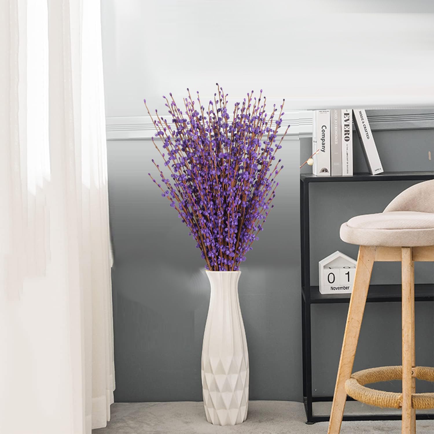 15PCS Purple Flowers 29.5" Long Jasmine Artificial Flowers Faux Pussy Willow Branches for Vases Wedding Party Home Office Decoration(Dark Purple) - Image 2