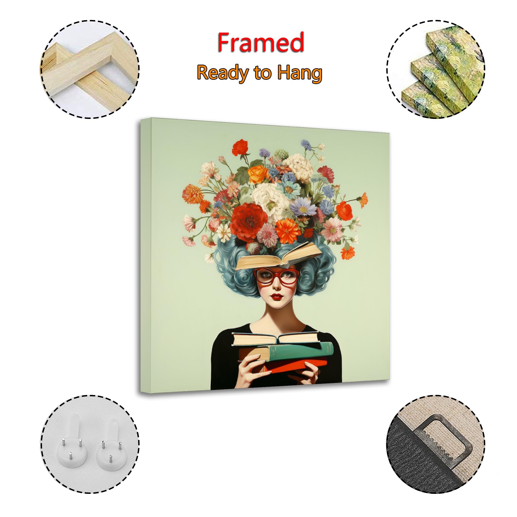 Amazon.com: 60s Woman with Flowers And Books in Her Head Poster