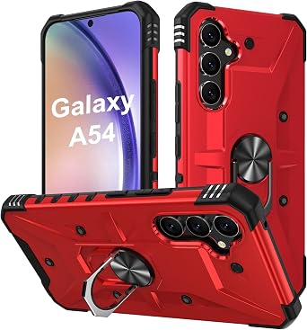 for Samsung Galaxy A54 5G Case, A54 5G Phone Case with Magnetic 360 Rotating Ring Holder Kickstand, Dual Layer [Military-Grade] Shockproof Protective Case for Samsung A54 5G Red