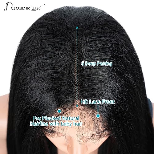 Miniatura 6 de Peluca larga de encaje frontal negro para mujer, 38 pulgadas, peluca de encaje frontal sintética resistente al calor, densidad del 150% (1B)