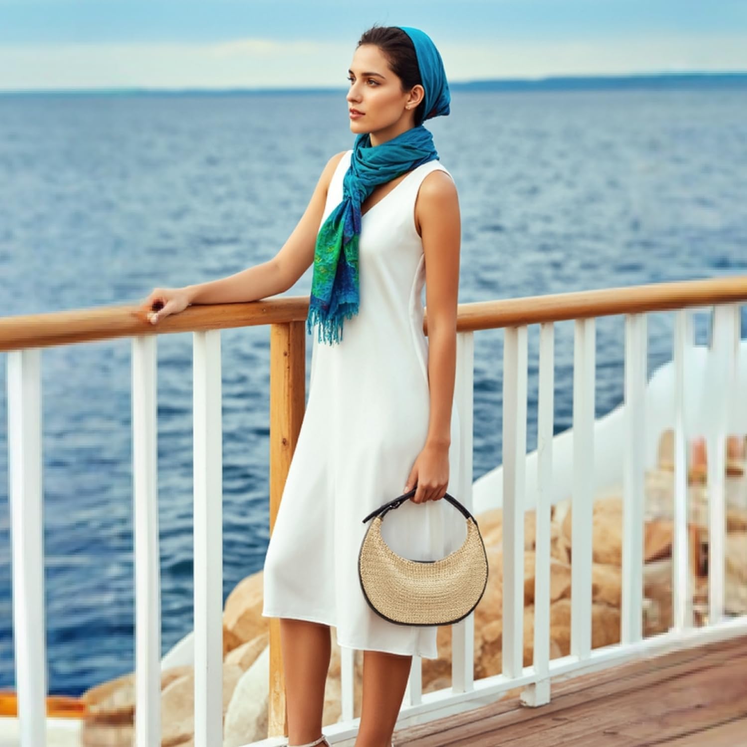 Herald Straw Crossbody Bag for Women Beach Woven Hobo Handbag Summer Chic Crescent Shoulder Purses with Adjustable Strap - Image 9