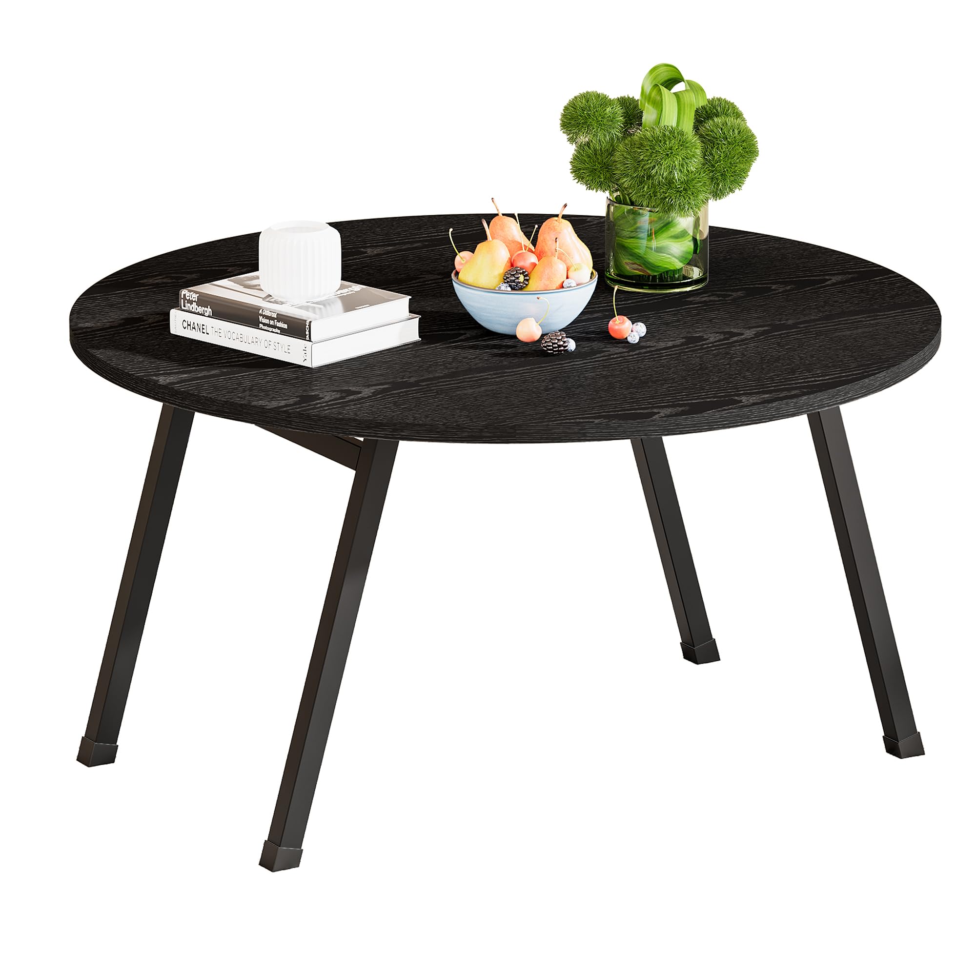 BOPRHOM Folding Coffee Table,Small Foldable Black Round Coffee Tables for Living Room/Bedroom,Portable Floor Table Tea Table Sofa Side Table Center Table with Metal Frame,Easy Assembly