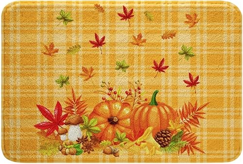 Tapetes de baño de calabaza otoñal para baño, tapetes de baño con diseño de hongos, hojas de arce, lavables a máquina, tapetes para decoración de