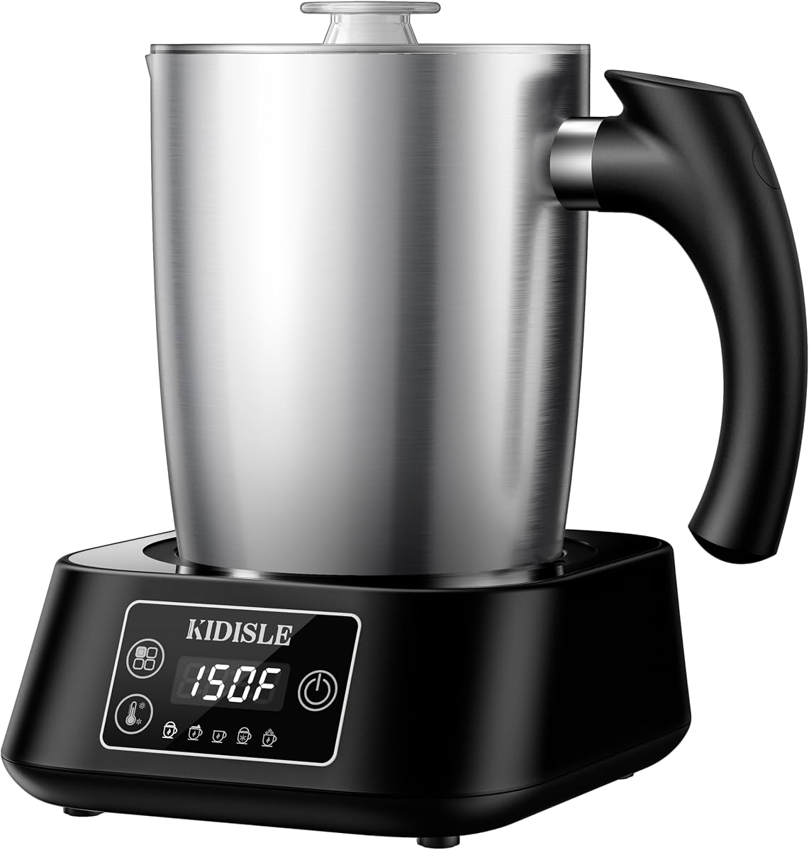 KIDISLE 5-in-1 Milk Frother and Steamer, 17oz Detachable Stainless Steel Jug, 4 Adjustable Temperatures 130°F-160°F, Hot & Cold Foam Maker, Hot Chocolate Maker, Dishwasher Safe
