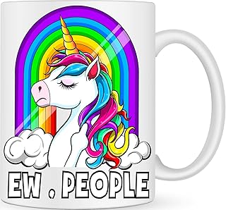 Ew People Antisocial Narcissist Unicorn Novelty Coffee Cup - Introvert Coffee Mug Funny Gift for Men Women - Best Friend Joke Gifts - Funny Mugs for Work Colleagues - Rude Birthday Gift for Him Her