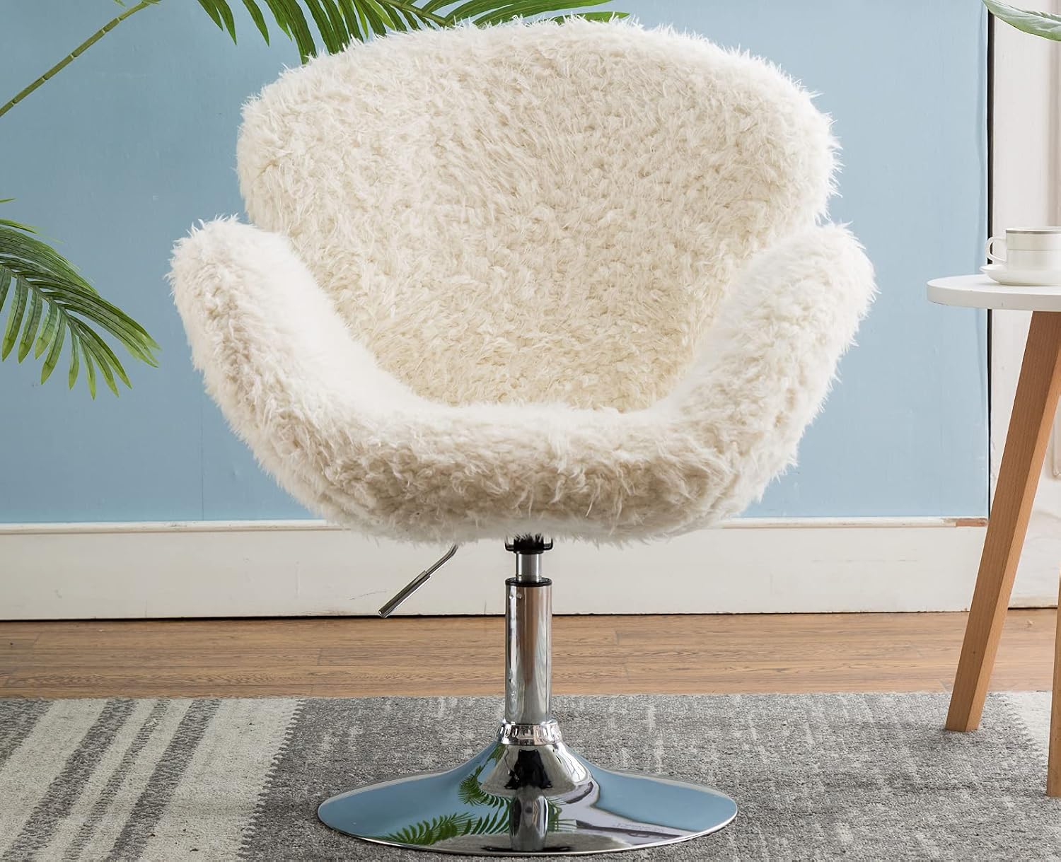 Kmax Faux Fur Vanity Accent Lounge Chair, Plush Shell Chair, Shaggy Fur Accent Faux Sheepskin Chair for Girls, White