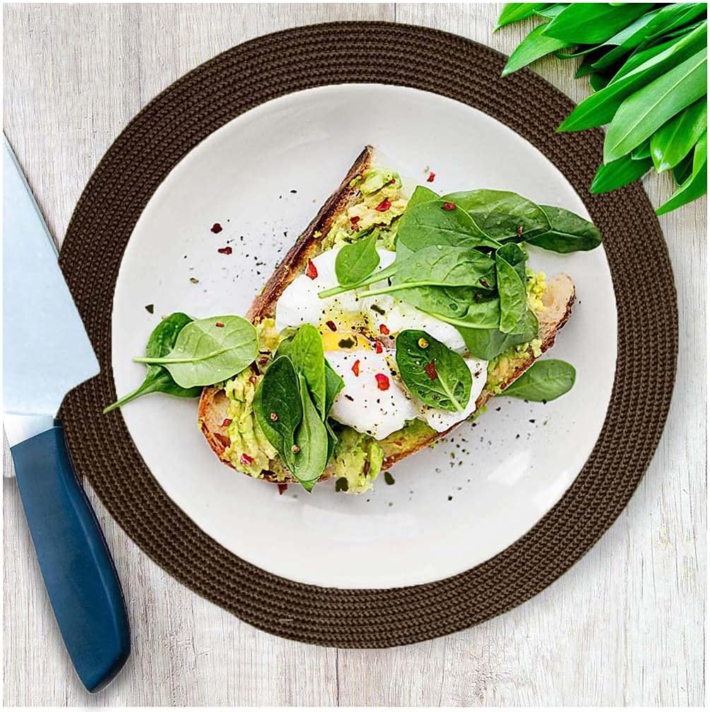 Black Friday - 60% OFF tag Placemats for Dining Table, Round Handwoven Placemats Set of 4 in in Chocolate Brown Color, Dinner Table Round Place Mats - Size: 15 inches Chocolate Brown One-Day Sale: Up to 80% Off tag Placemats for Dining Table, Round Handwoven Placemats Set of 4 in in Chocolate Brown Color, Dinner Table Round Place Mats - Size: 15 inches Chocolate Brown