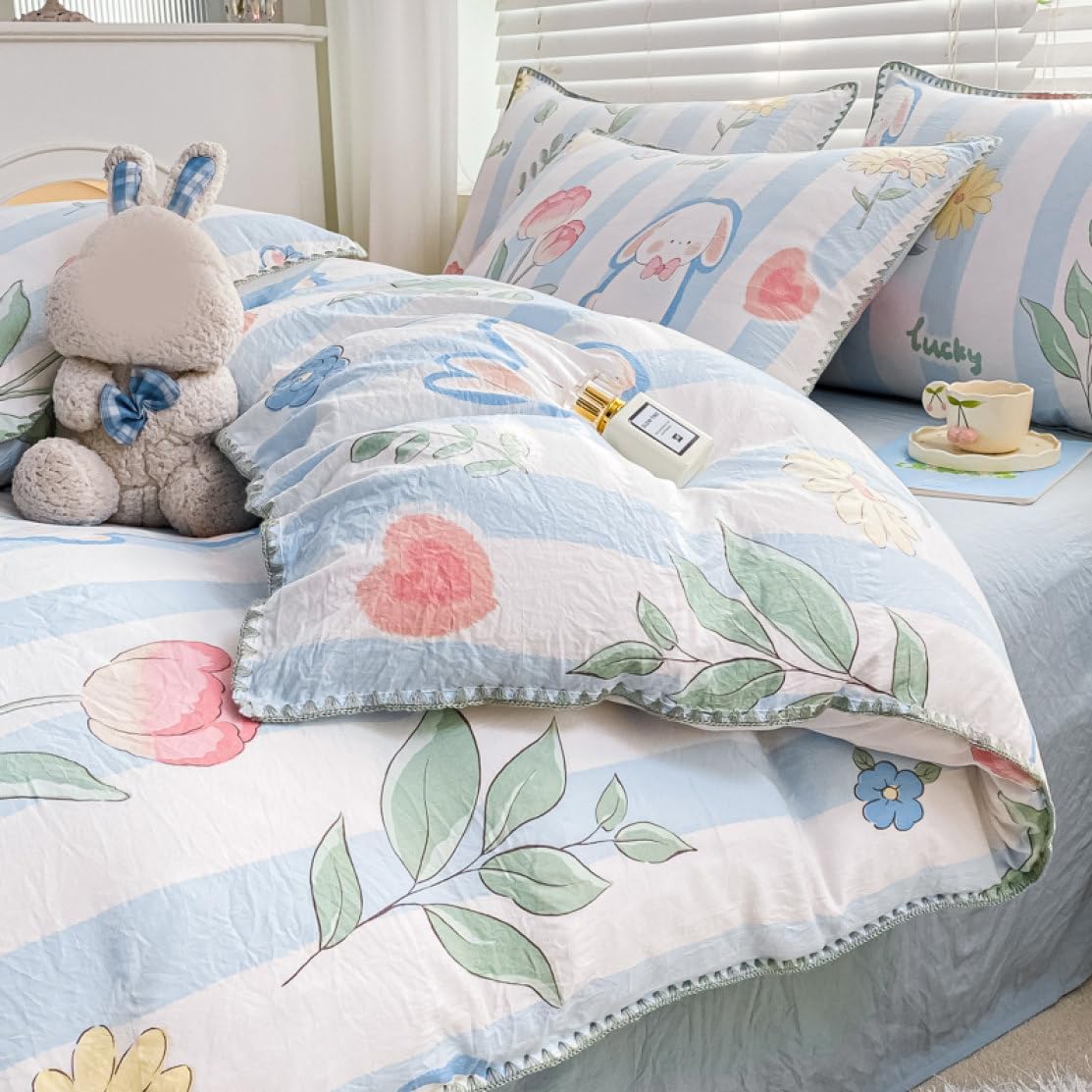 VALER 北欧風 布団カバー 綿 ダブル 4点セット ツルツル シーツ 冷感 寝具カバーセット 洋式・和式兼用 無地 掛け布団カバ