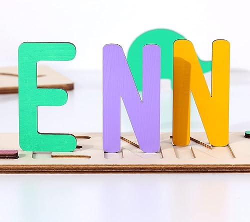 Vista 17 de Rompecabezas de nombre personalizado con número de mariposa, rompecabezas de madera personalizados con nombre para bebés y niños pequeños dentro