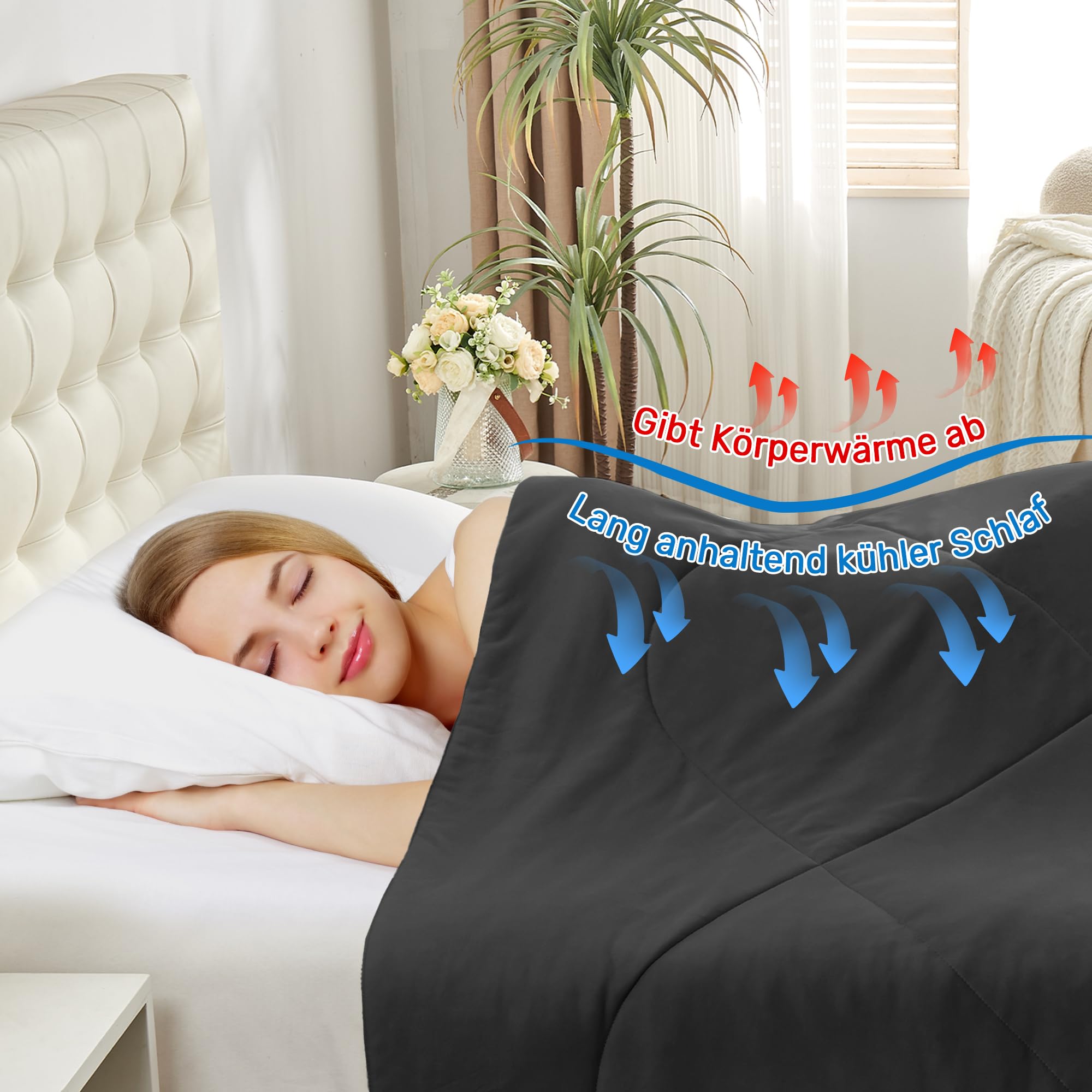 UNIKOME Manta refrescante – Manta de verano – Diseño de refrigeración reversible – Ligero y transpirable – Manta específica para aire acondicionado – Öko-Tex – 220 x 200 cm – Gris oscuro