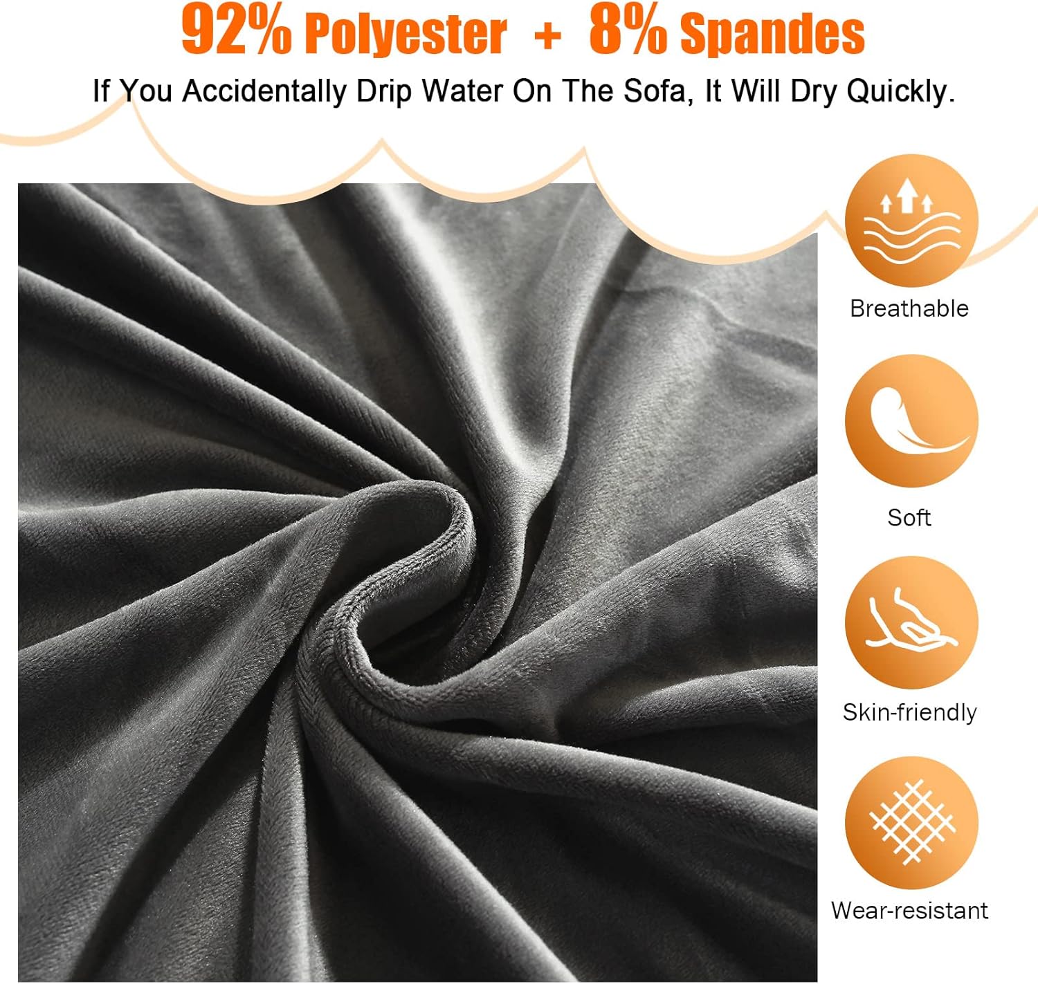 LiveGo Sectional Couch Covers 2pcs L-Shaped Sofa Covers Softness Furniture Slipcovers with 4pcs Pillowcases L-Type Thick Velvet Stretch Couch Covers 3 Seater + 3 Seater (Dark gray)