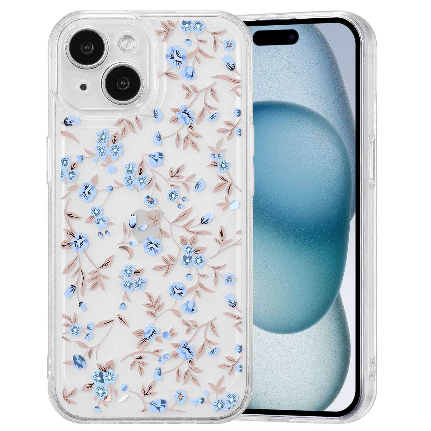 Coque mince iPhone 15 Plus antichoc fine transparente avec fleurs - 8