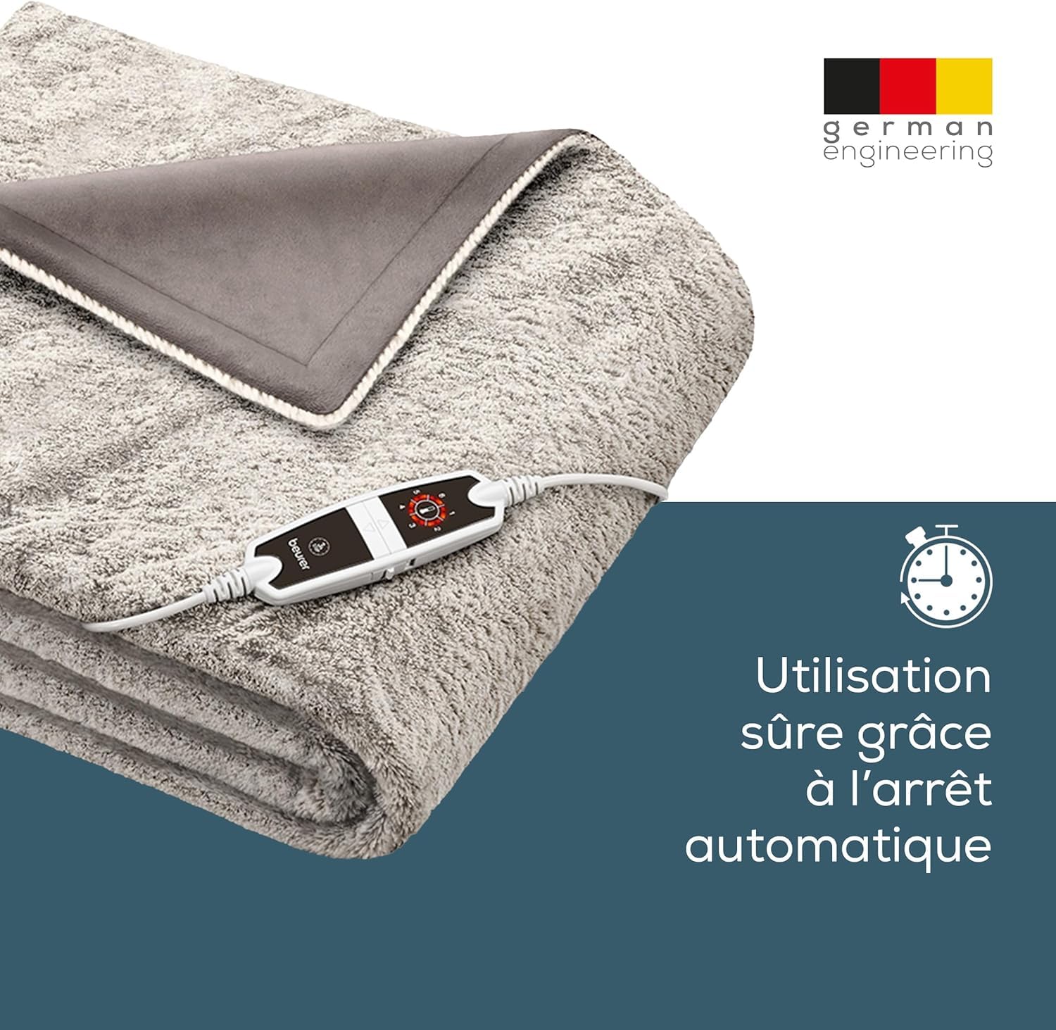 Beurer HD 150 XXL Nordic couverture chauffante électrique avec arrêt automatique, 200 x 150 cm, 6 réglages de température, lavable en machine, couverture confortable en apparence de fourrure