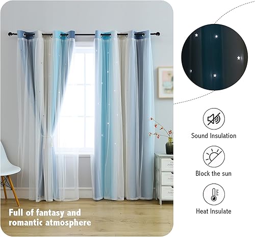 Miniatura 3 de Anytime Cortinas opacas con estrellas de ensueño para habitaciones de niños, cortina de princesa para ventana de dormitorio de hija, dormitorio