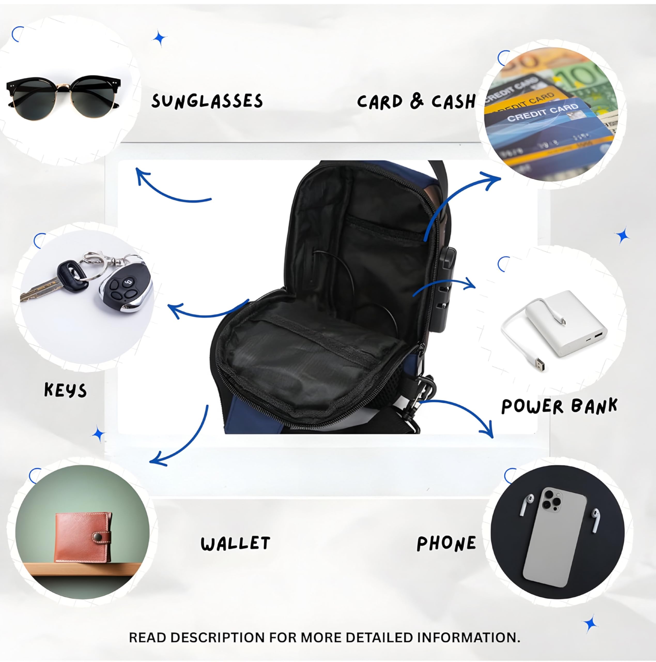 ASTER APPARELS Waterproof Polyester Slim Unisex Crossbody Sling Bag Chest Backpack Men's Shoulder Bag, Leisure Travel Handbag, Hard Shell Anti-Theft Chest Bag (Black&Golden) 1