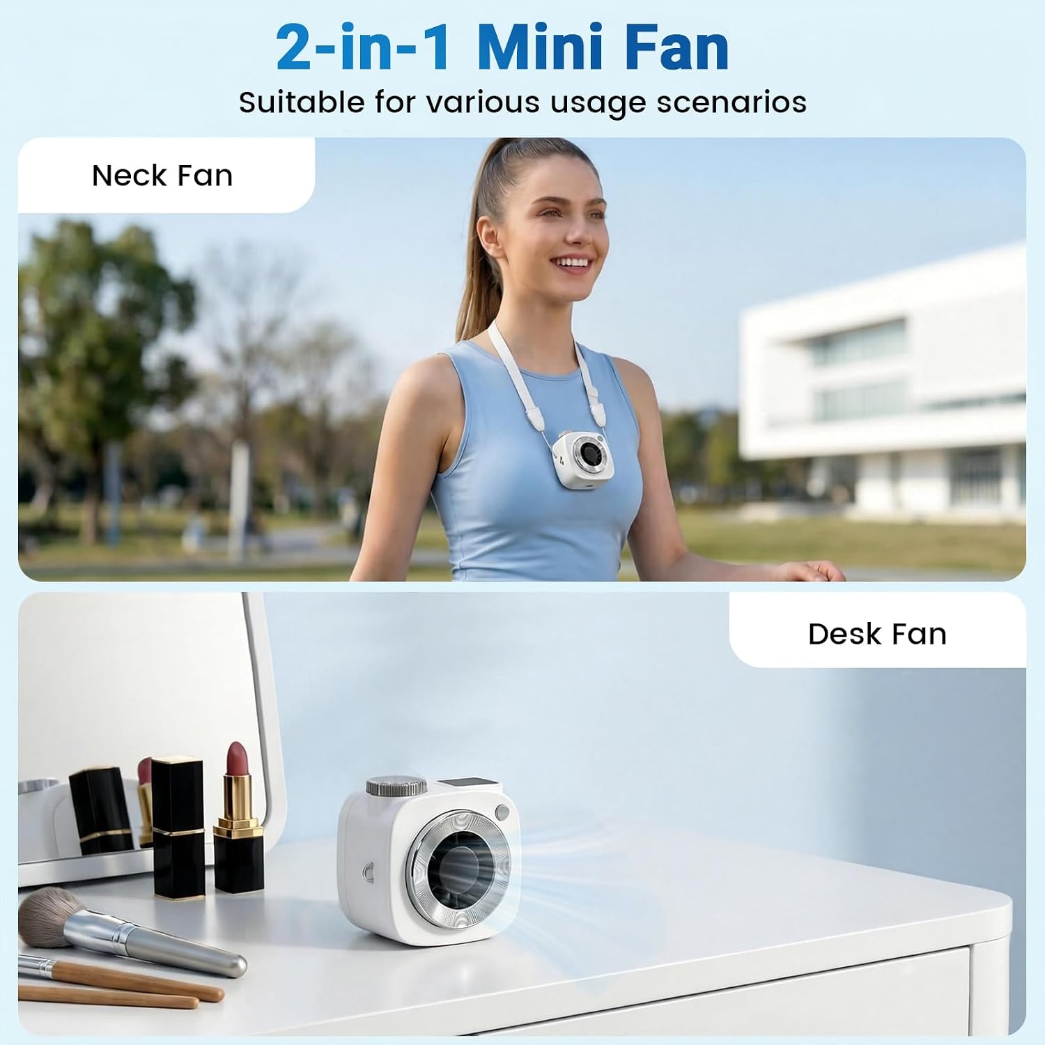 Mini Camera Design Portable Handheld Neck Fan, 199 Speeds Rechargeable Personal Small Fan with 2000mAh Battery, 6H Long-Lasting Travel Fan for Women Men - Outdoor Beach Travel Essentials (White)