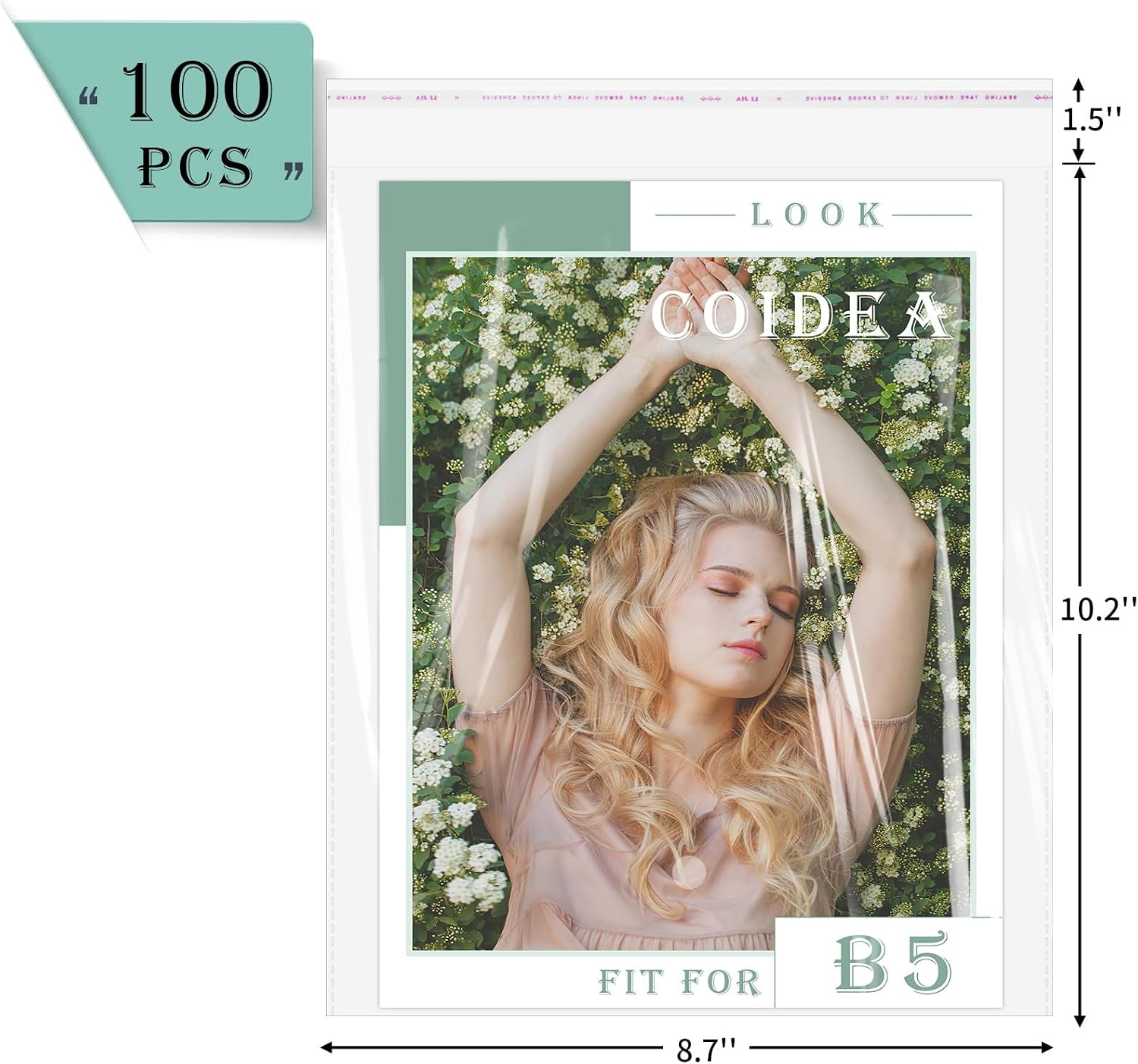 100 Pack 8x10" Clear Cellophane Bags for Shirts, Gift Wrapping, Artwork | cellophane bags with self-sealing strip, Ultra-transparent for shirts, gifts & party favors, Reusable thumbnail