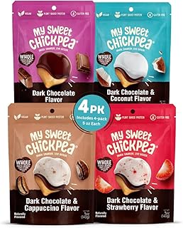 My Sweet Chickpea Dark Chocolate Flavor Chickpeas - Plant Based Protein & Fiber - Gluten Free Snacks - Vegan - Resealable Bags - Wholesome Chocolate Chickpea Snacks - VARIETY PACK (4x5oz).