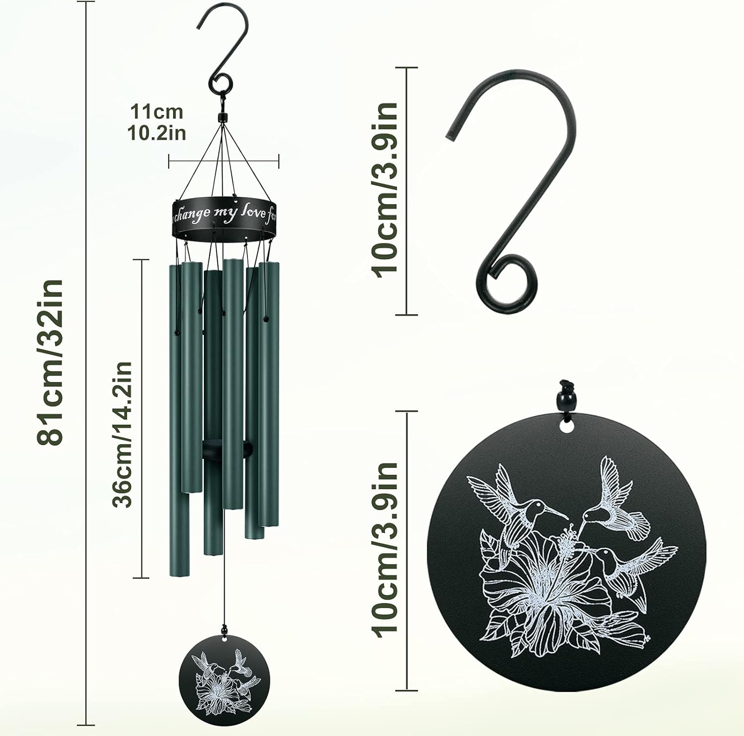 Amasava Sympathy Wind Chimes for Outside Deep Tone 32" Memorial Wind Chimes Outdoor for Loss of Loved One Memorial Gifts Sympathy Gifts in Memory of a Loved One Patio Porch Backyard Decoration(Green): Electronics