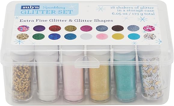 Sulyn Variety Glitter Set, Mix of Chunky & Extra Fine for Crafts, Gold, Pink, Multicolor Deluxe Kit, 18 Pack With Storage Case